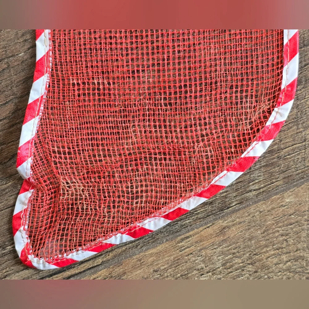 2 Vintage Red Plastic Mesh Christmas Stockings